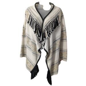 Chekanka Woven Southwestern Fringe Cardigan Sweater 100% Cotton Mexico Medium